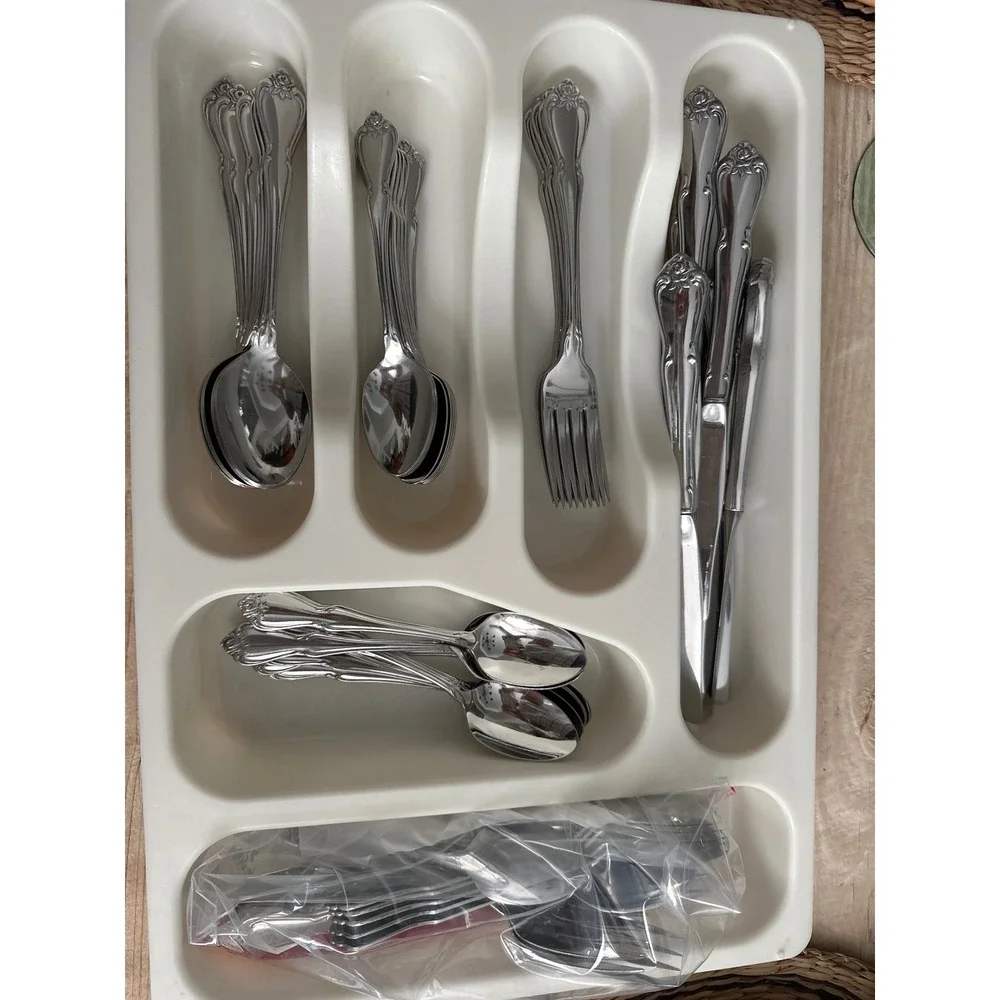 Oneida 1881 Rogers Rose Song Stainless Steel Flatware Set Floral Scrolled Handle